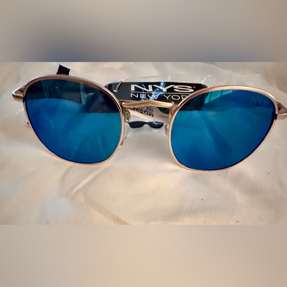 NYS Collection Blue and Gold Mirrored Sunglasses NWT
